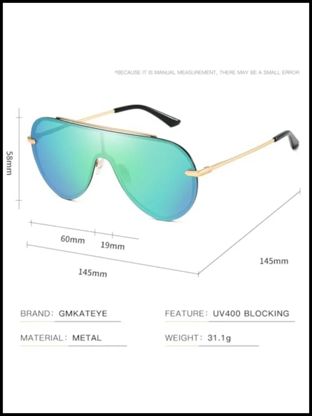 Oversized Rimless Aviator Shield Sunglasses UV400 Protection with Gift Box &